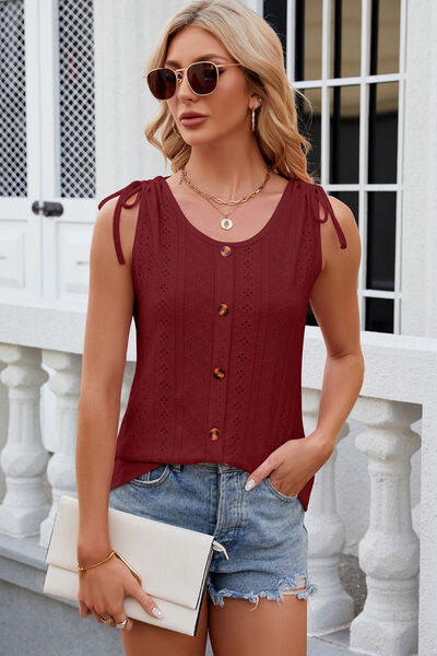 Eyelet Round Neck Wide Strap Tank More Colors! - In Style Chics Boutique LLC
