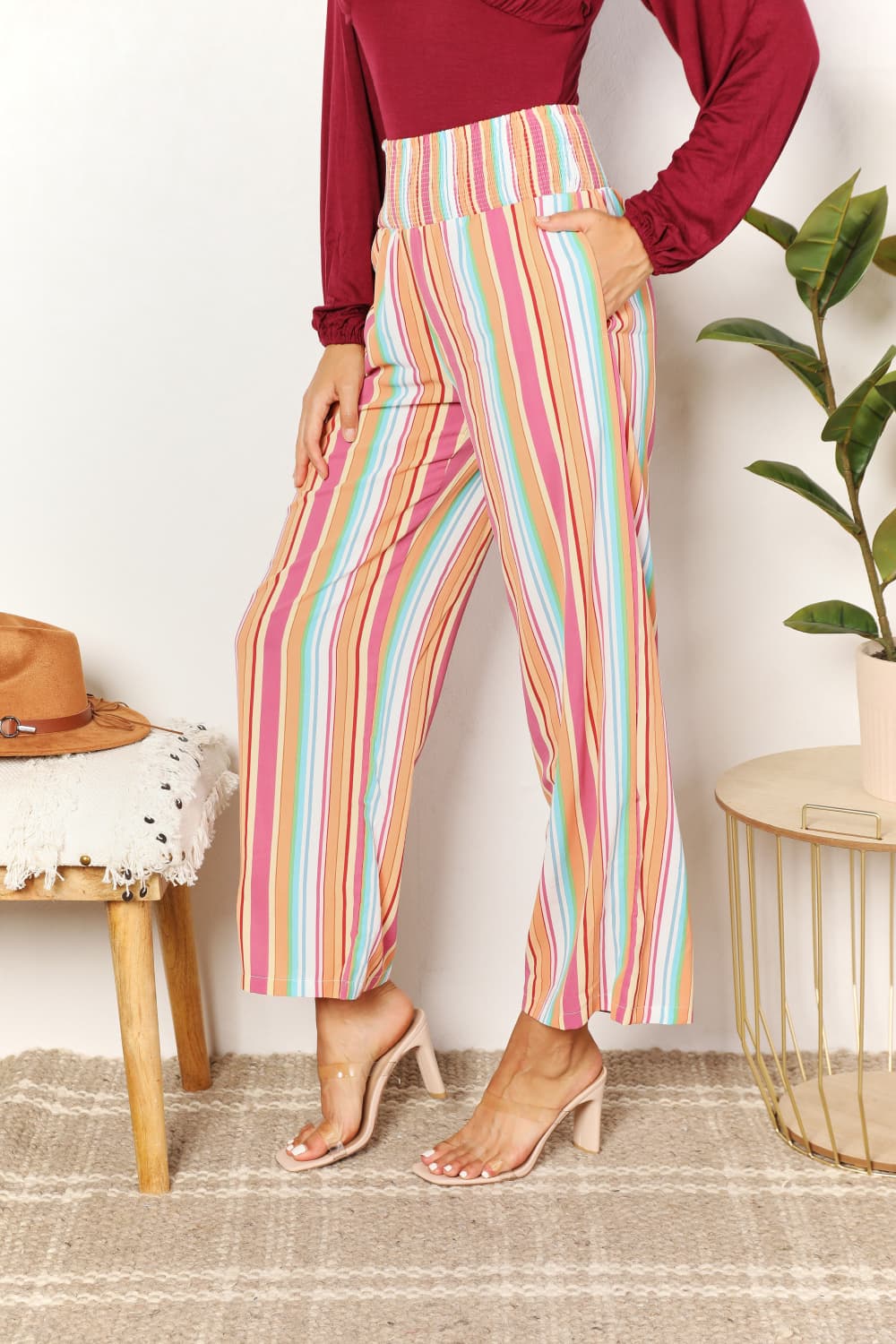 Striped Smocked Waist Pants with Pockets - In Style Chics Boutique LLC