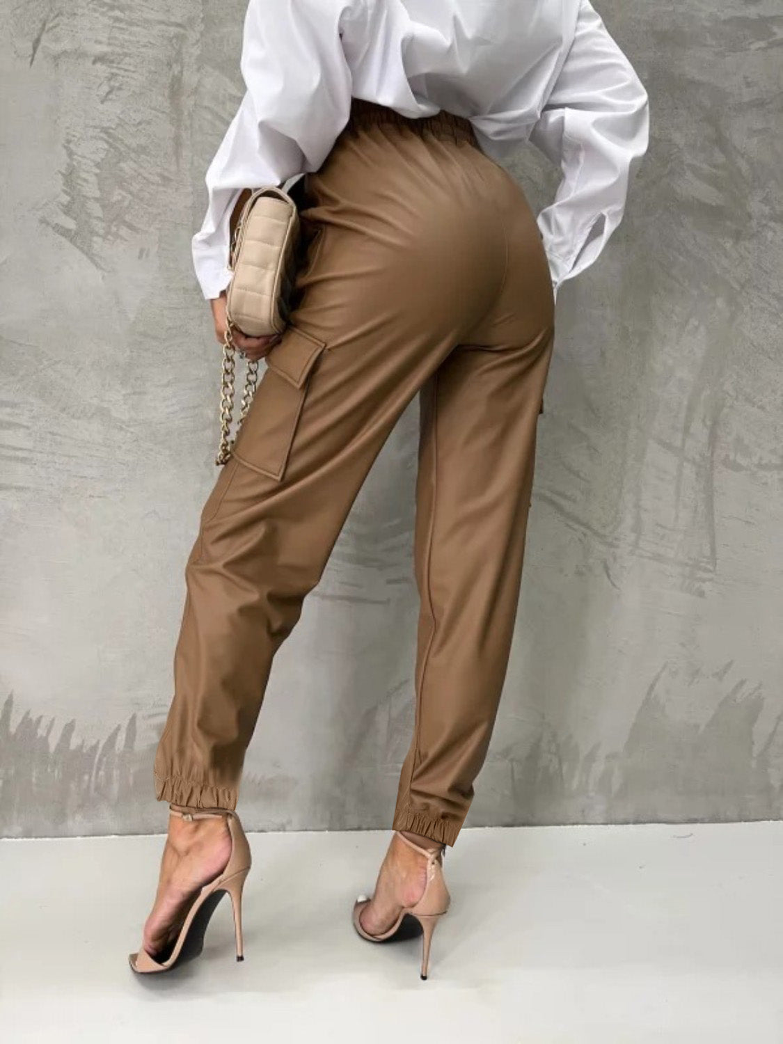 Tied High Waist Pants with Pockets Black or Caramel - In Style Chics Boutique LLC