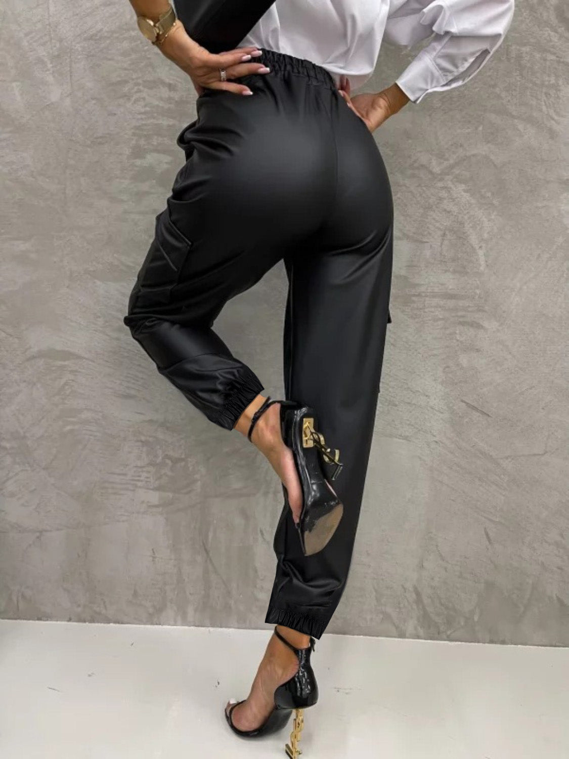 Tied High Waist Pants with Pockets Black or Caramel - In Style Chics Boutique LLC