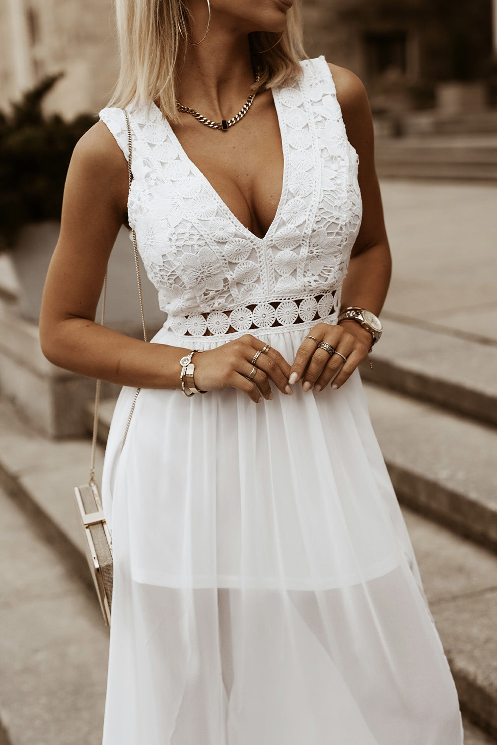 Slit Lace Detail V-Neck Dress White or Black - In Style Chics Boutique LLC