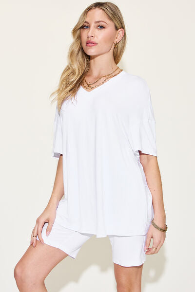 Basic Bae V-Neck Drop Shoulder Short Sleeve T-Shirt and Shorts Set - More Colors! - In Style Chics Boutique LLC