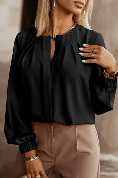 Button Up Round Neck Long Sleeve Shirt- More Colors! - In Style Chics Boutique LLC