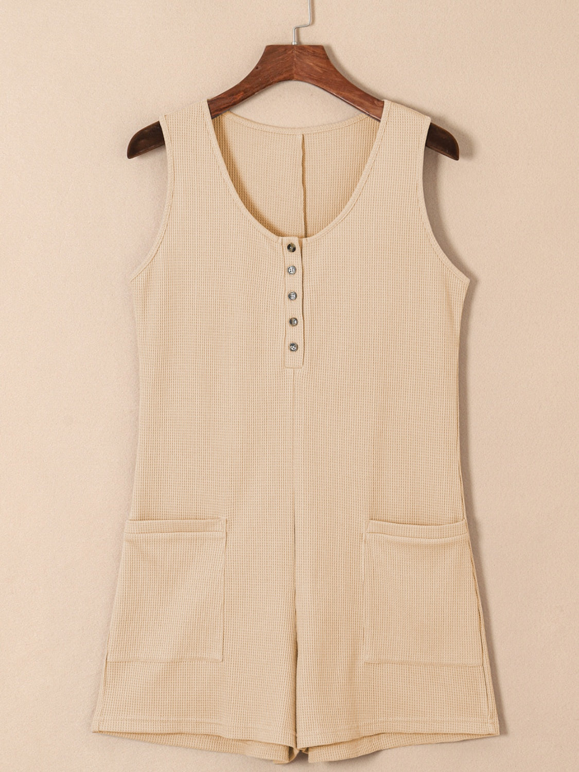 Waffle-Knit Half Button Sleeveless Romper with Pockets - More Colors! - In Style Chics Boutique LLC