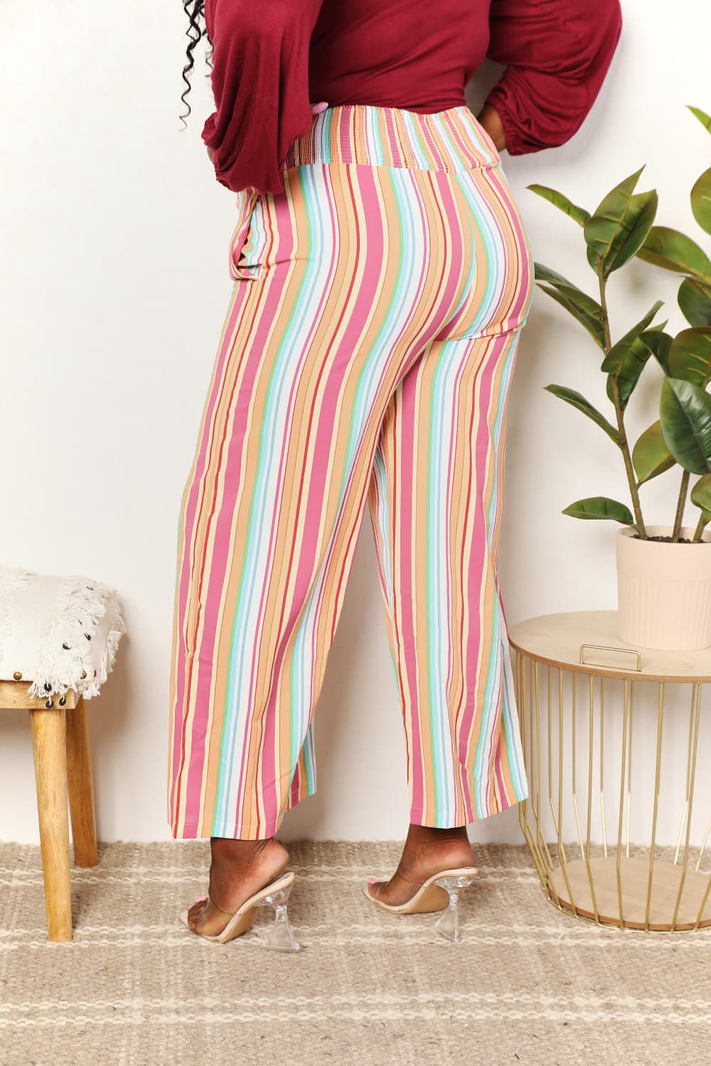 Striped Smocked Waist Pants with Pockets - In Style Chics Boutique LLC