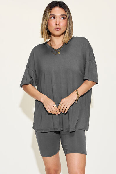 Basic Bae V-Neck Drop Shoulder Short Sleeve T-Shirt and Shorts Set - More Colors! - In Style Chics Boutique LLC