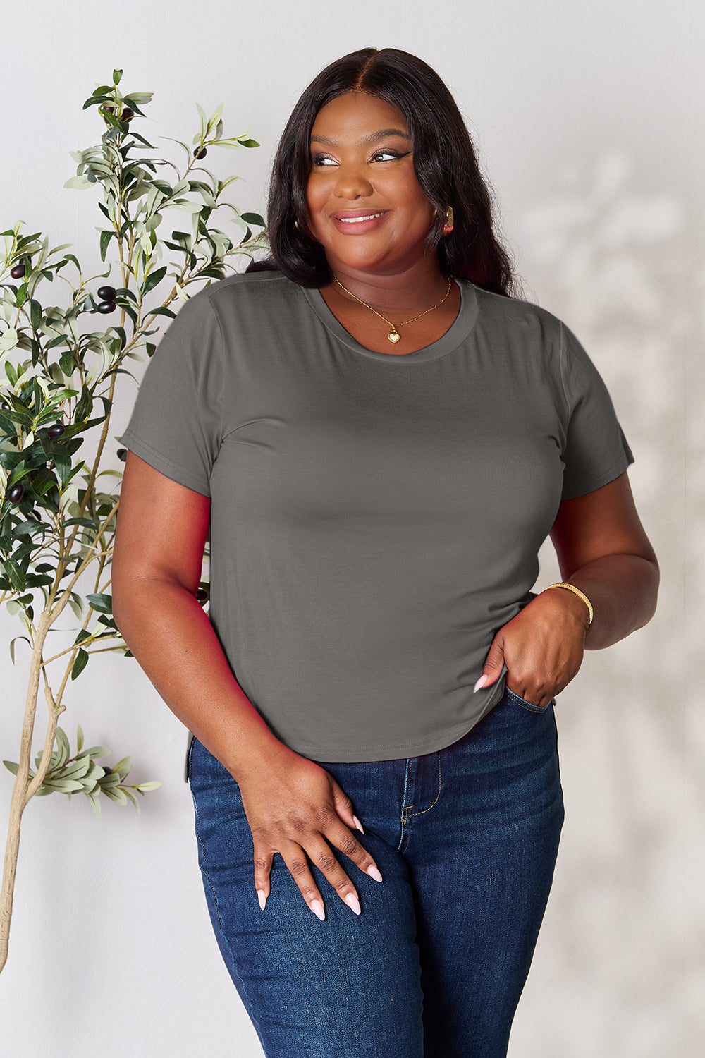 Women's Round Neck Short Sleeve T-Shirt - More Colors! Shein Alternative Ship from USA - In Style Chics Boutique Women's Juniors Plus Size Apparel Online