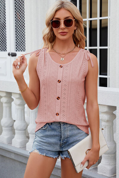 Eyelet Round Neck Wide Strap Tank More Colors! - In Style Chics Boutique LLC