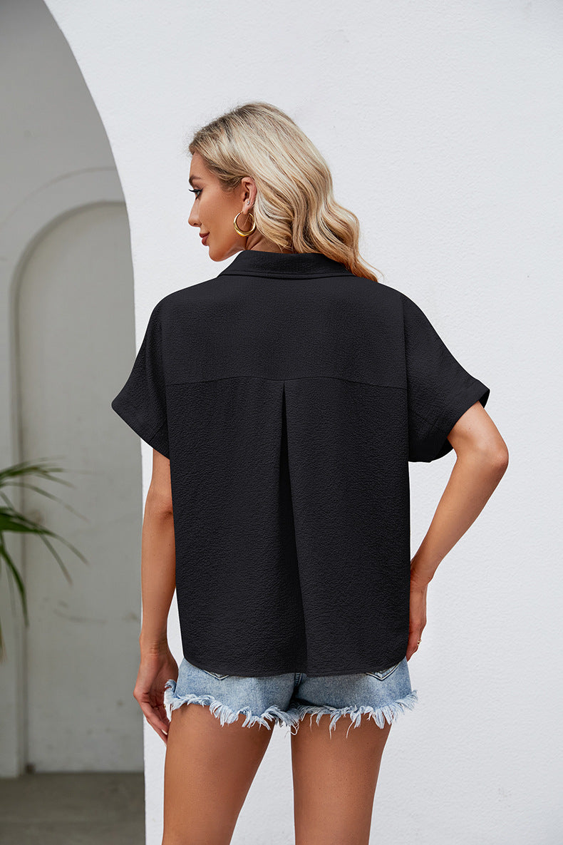 Short Sleeve Collared Neck Shirt - In Style Chics Boutique LLC