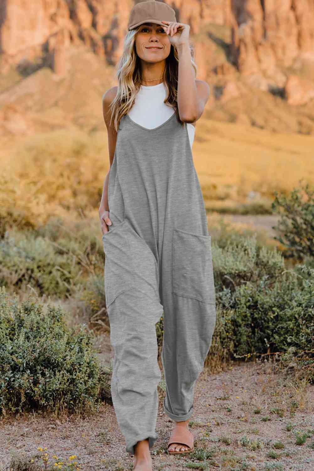 Double Take V-Neck Sleeveless Jumpsuit with Pockets More Colors! - In Style Chics Boutique LLC