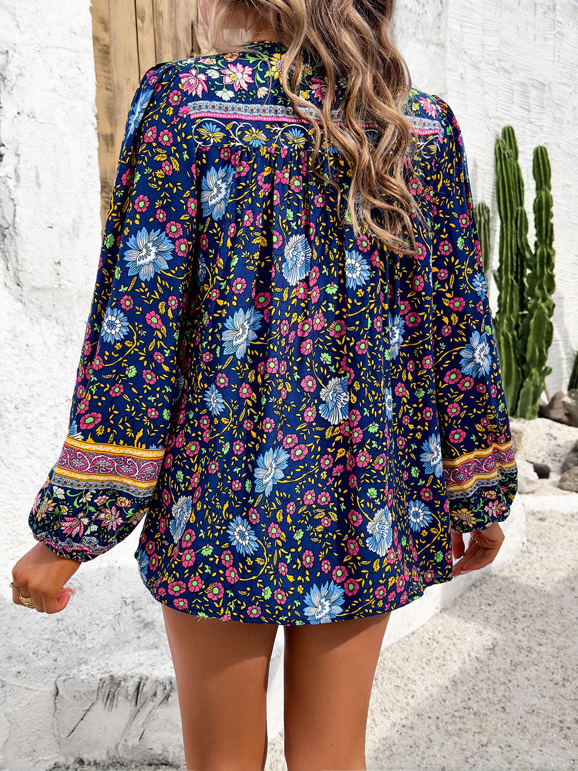 Printed Tie Neck Long Sleeve Blouse More Colors! - In Style Chics Boutique LLC