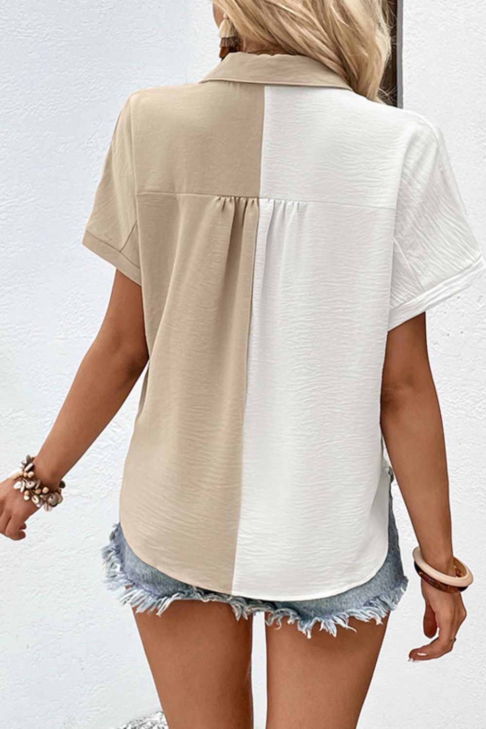 Two-Tone Contrast Short Sleeve Shirt - In Style Chics Boutique LLC
