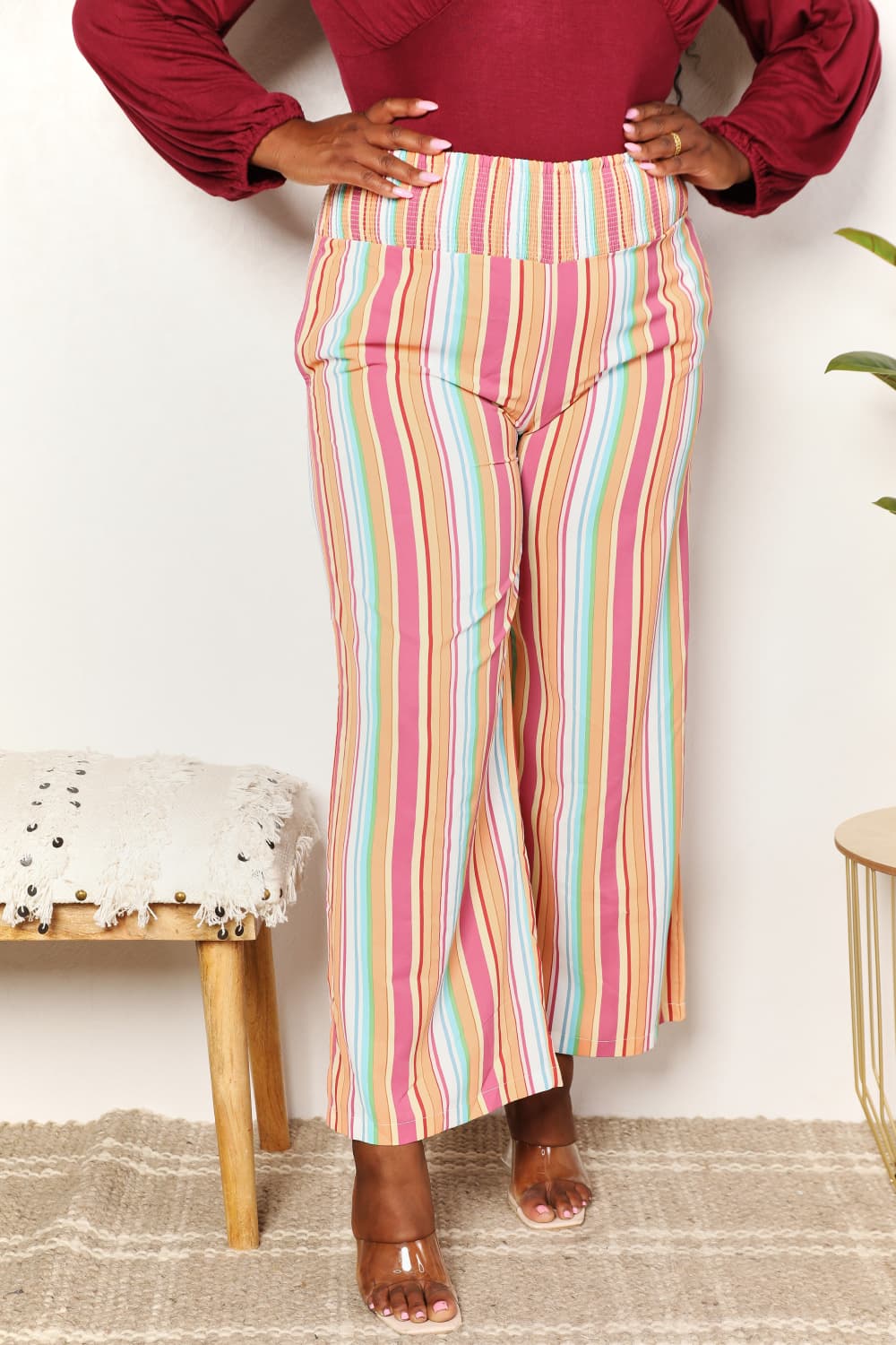 Striped Smocked Waist Pants with Pockets - In Style Chics Boutique LLC