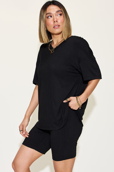 Basic Bae V-Neck Drop Shoulder Short Sleeve T-Shirt and Shorts Set - More Colors! - In Style Chics Boutique LLC