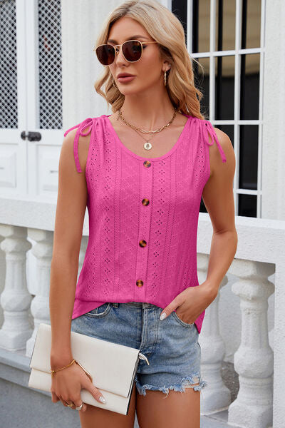 Eyelet Round Neck Wide Strap Tank More Colors! - In Style Chics Boutique LLC