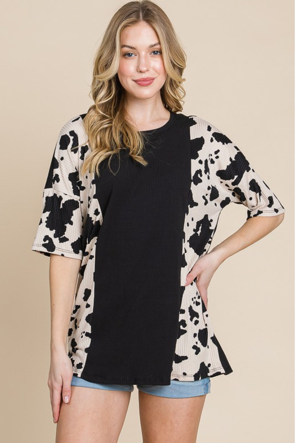 BOMBOM Rodeo Love Ribbed Animal Contrast Tee - In Style Chics Boutique LLC