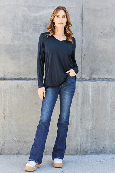 Basic Bae Full Size V-Neck Long Sleeve Top - More Colors! - In Style Chics Boutique LLC