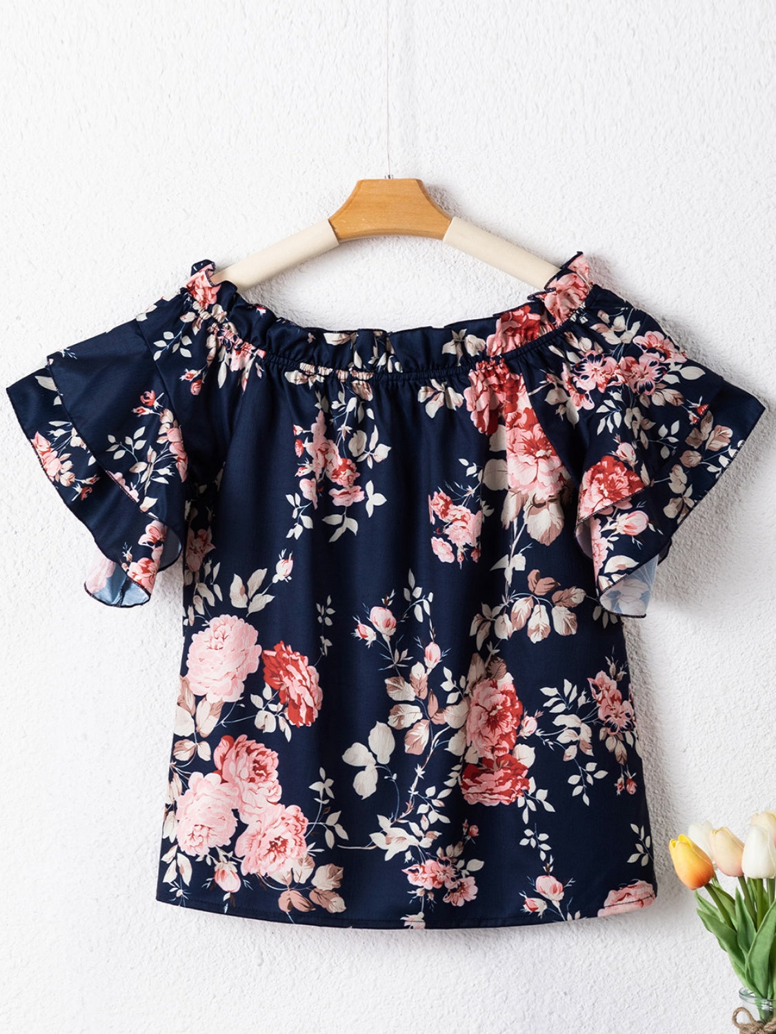 Printed Off-Shoulder Flounce Sleeve Blouse - In Style Chics Boutique LLC
