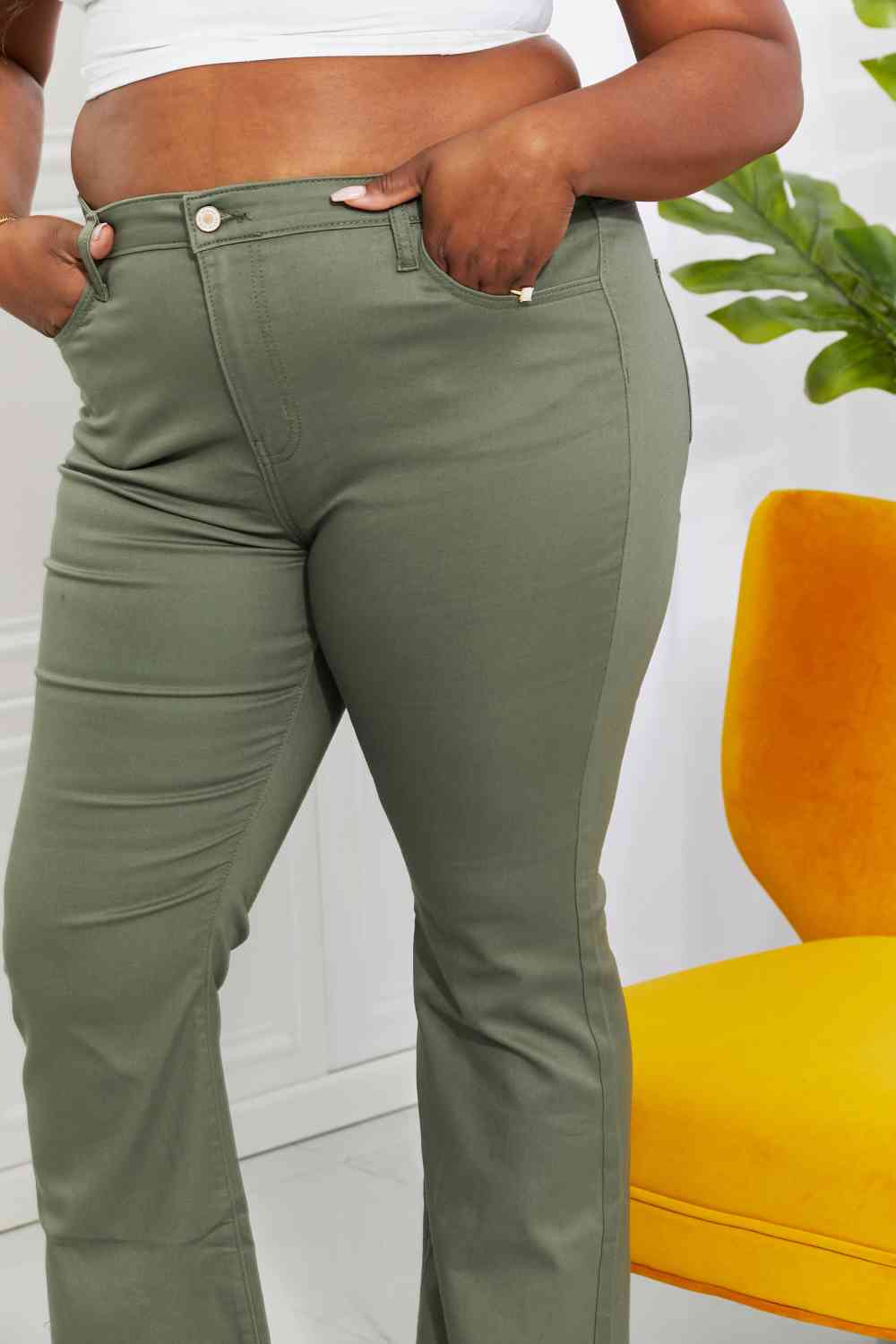 Zenana Clementine Full Size High-Rise Bootcut Jeans in Olive - In Style Chics Boutique LLC