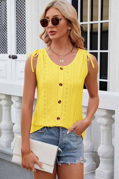Eyelet Round Neck Wide Strap Tank More Colors! - In Style Chics Boutique LLC
