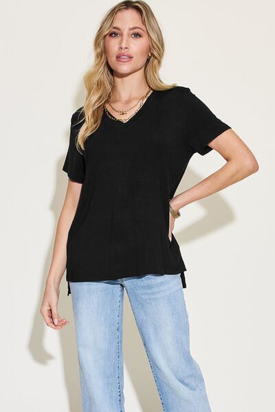 Basic Bae Full Size V-Neck High-Low T-Shirt to - More Colors! - In Style Chics Boutique LLC