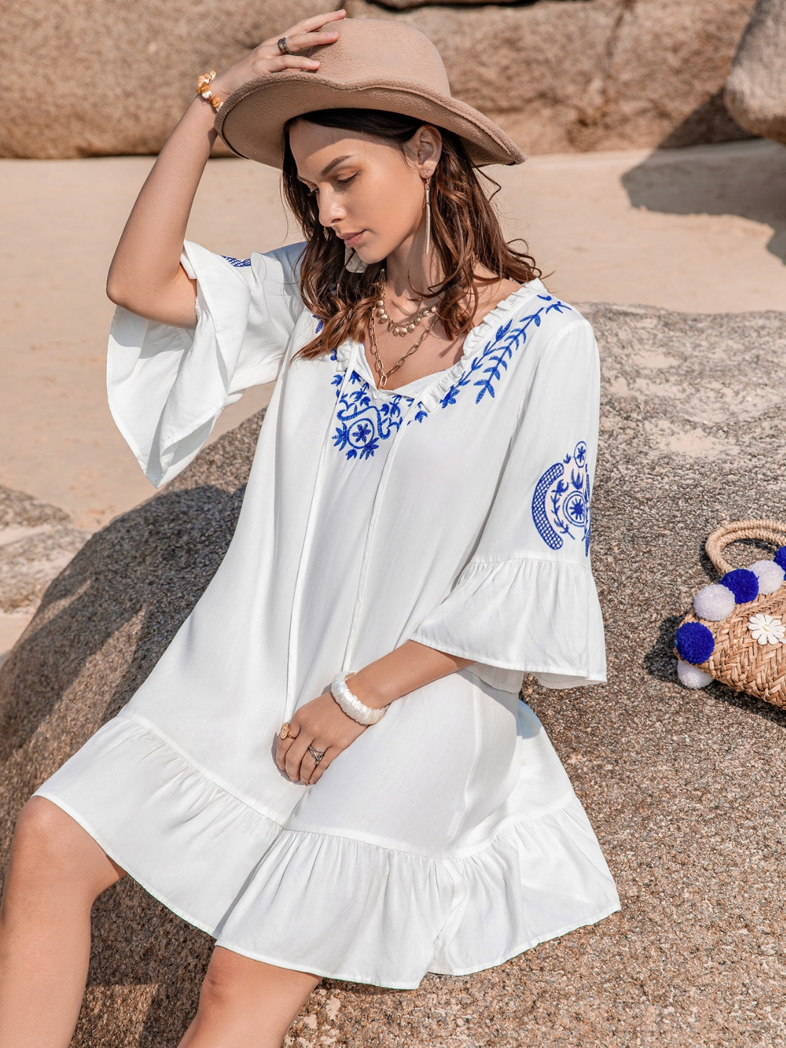 Printed Tie Neck Flounce Sleeve Mini Dress - More Colors! - In Style Chics Boutique LLC