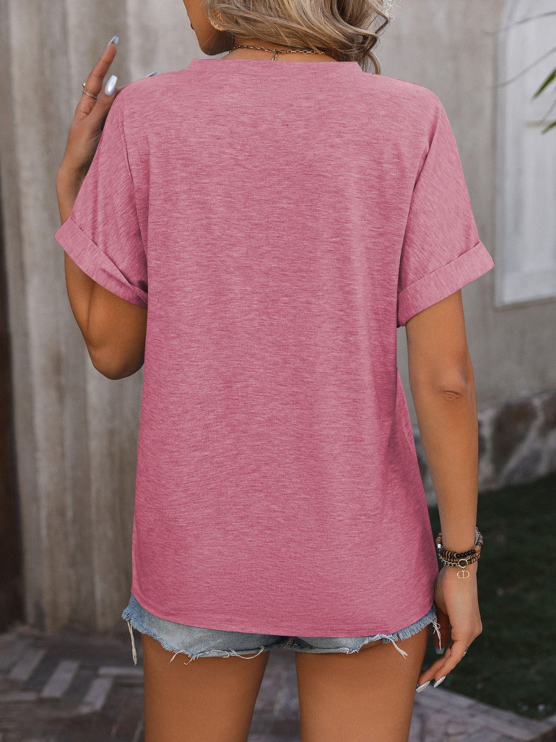 Notched Buttoned Short Sleeve T-Shirt - More Colors! - In Style Chics Boutique LLC