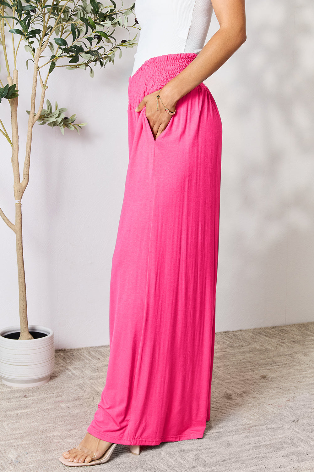 Double Take Full Size Smocked Wide Waistband Wide Leg Pants - In Style Chics Boutique LLC