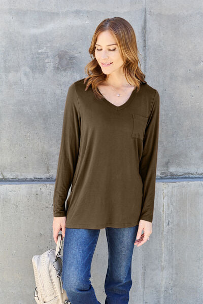 Basic Bae Full Size V-Neck Long Sleeve Top - More Colors! - In Style Chics Boutique LLC
