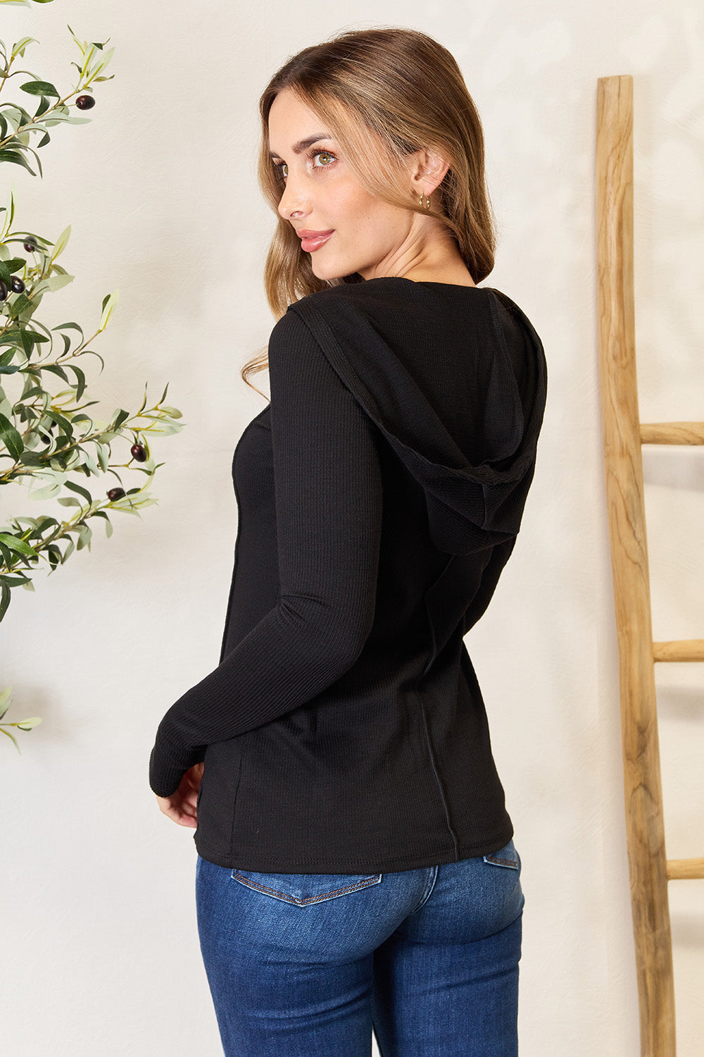 Culture Code Full Size Exposed Seam Long Sleeve Hoodie - In Style Chics Boutique LLC