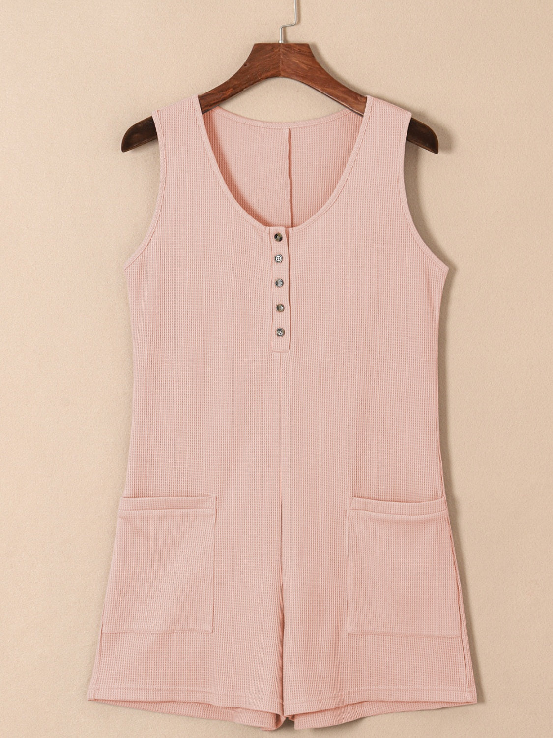 Waffle-Knit Half Button Sleeveless Romper with Pockets - More Colors! - In Style Chics Boutique LLC