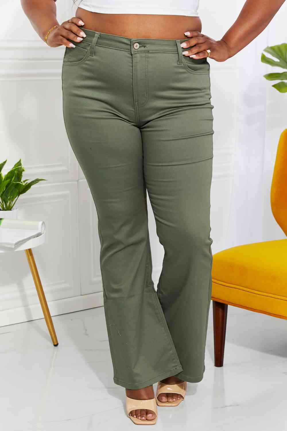 Zenana Clementine Full Size High-Rise Bootcut Jeans in Olive - In Style Chics Boutique LLC
