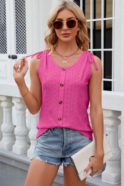 Eyelet Round Neck Wide Strap Tank More Colors! - In Style Chics Boutique LLC