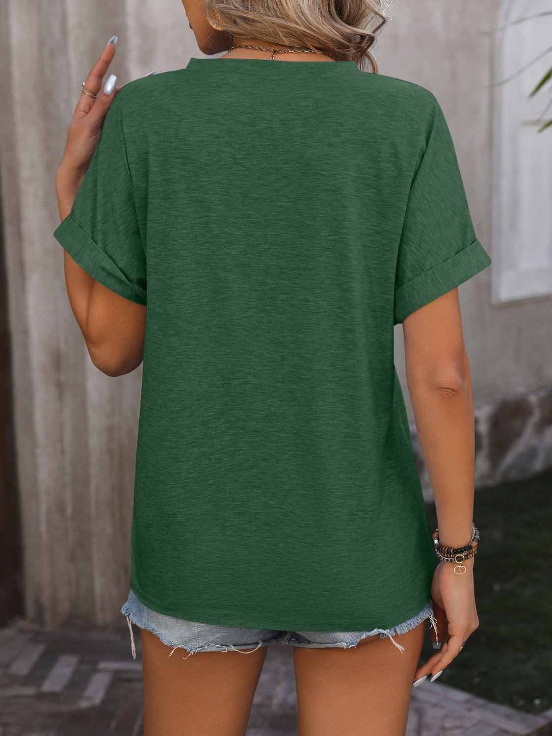 Notched Buttoned Short Sleeve T-Shirt - More Colors! - In Style Chics Boutique LLC
