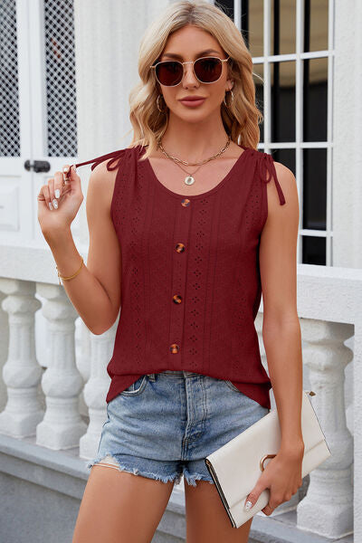 Eyelet Round Neck Wide Strap Tank More Colors! - In Style Chics Boutique LLC