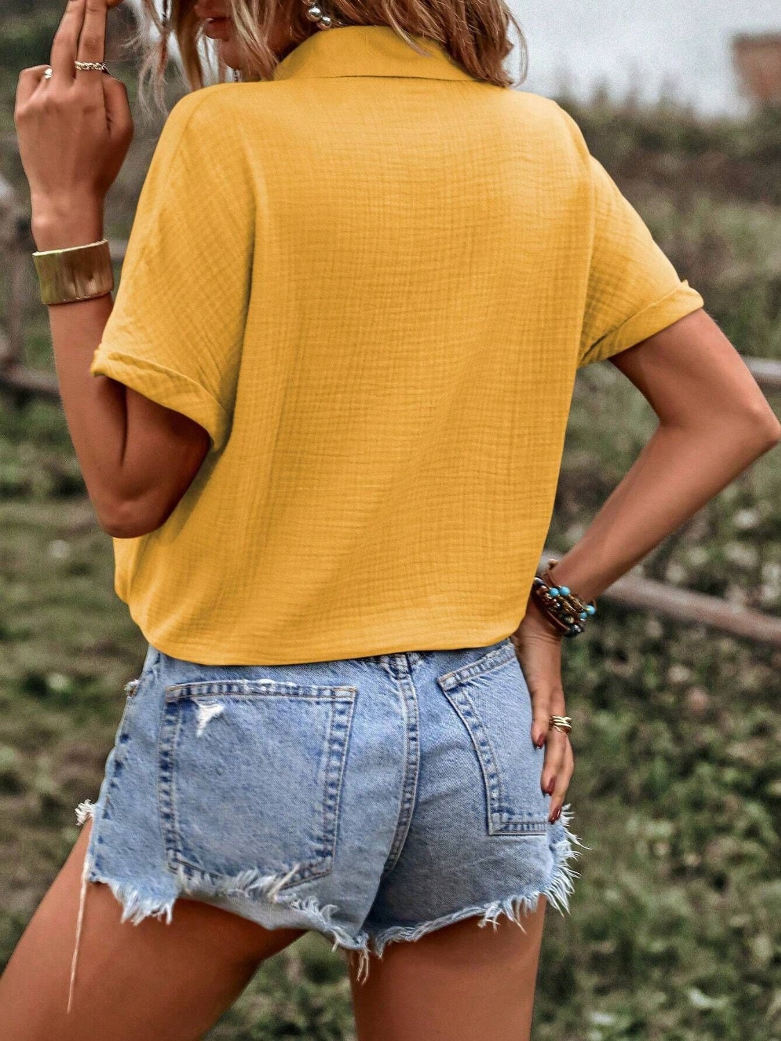 Drawstring Button Up Short Sleeve Blouse - More Colors! - In Style Chics Boutique LLC