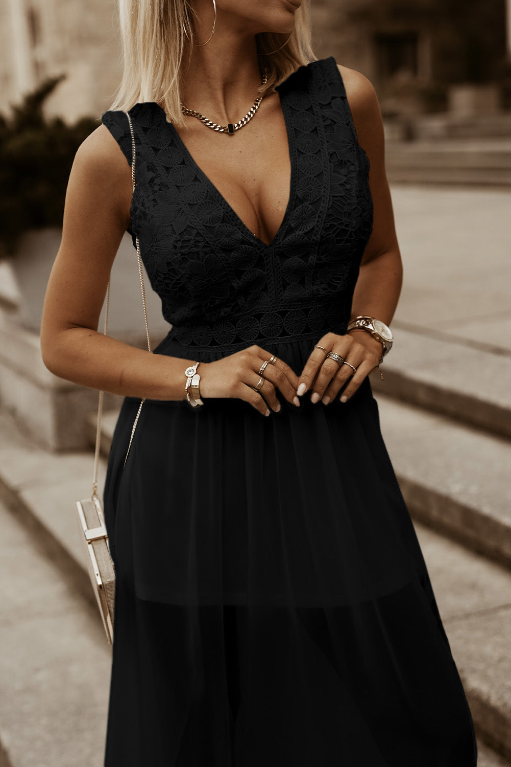 Slit Lace Detail V-Neck Dress White or Black - In Style Chics Boutique LLC