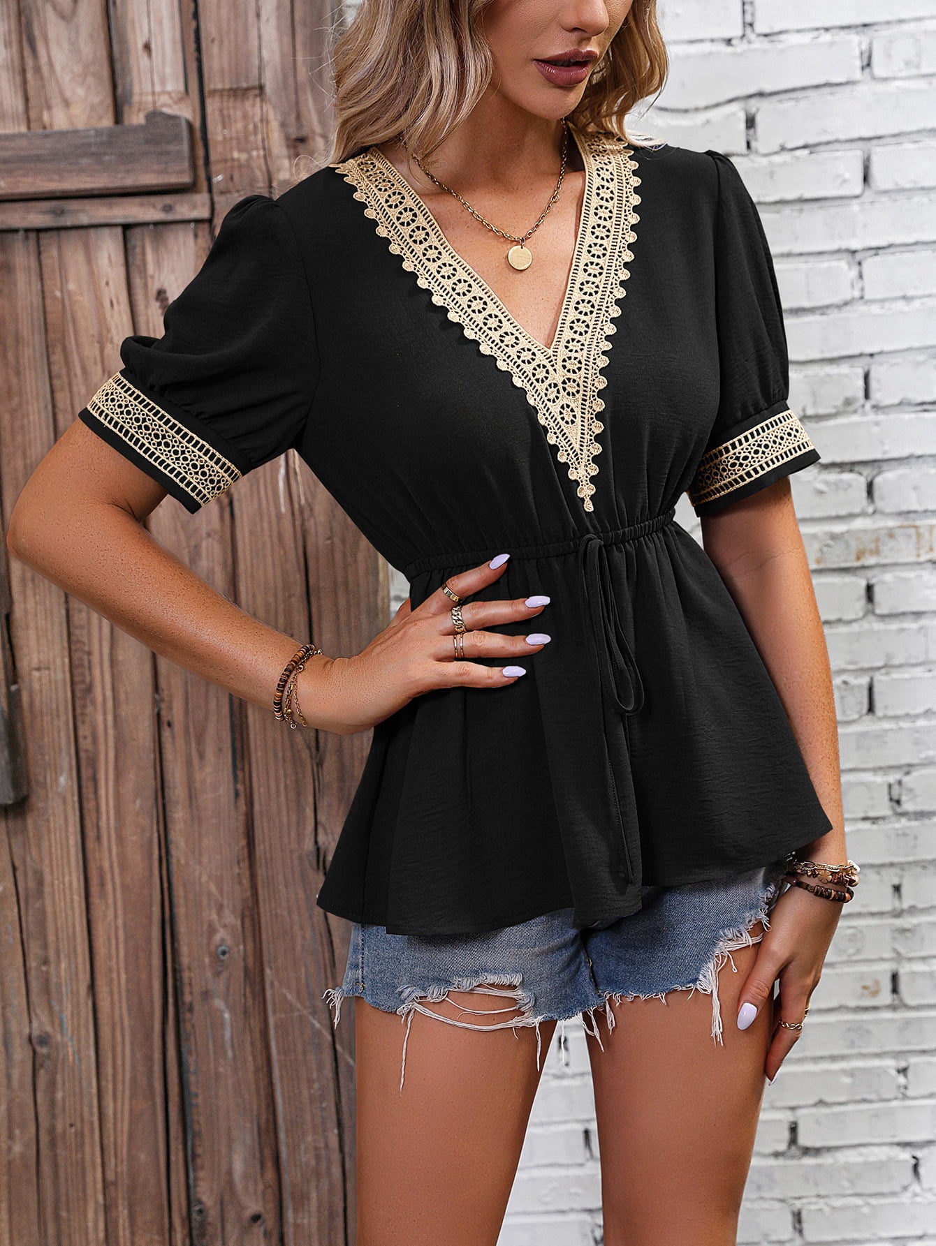 Contrast V-Neck Babydoll Top More Colors! - In Style Chics Boutique LLC