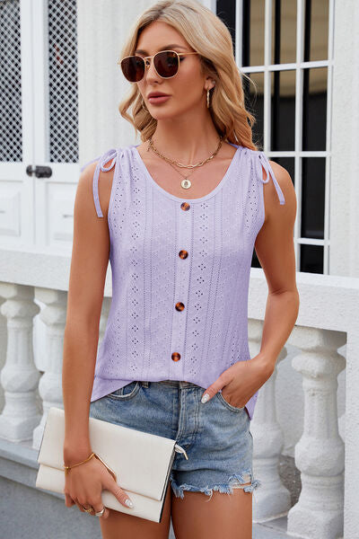 Eyelet Round Neck Wide Strap Tank More Colors! - In Style Chics Boutique LLC
