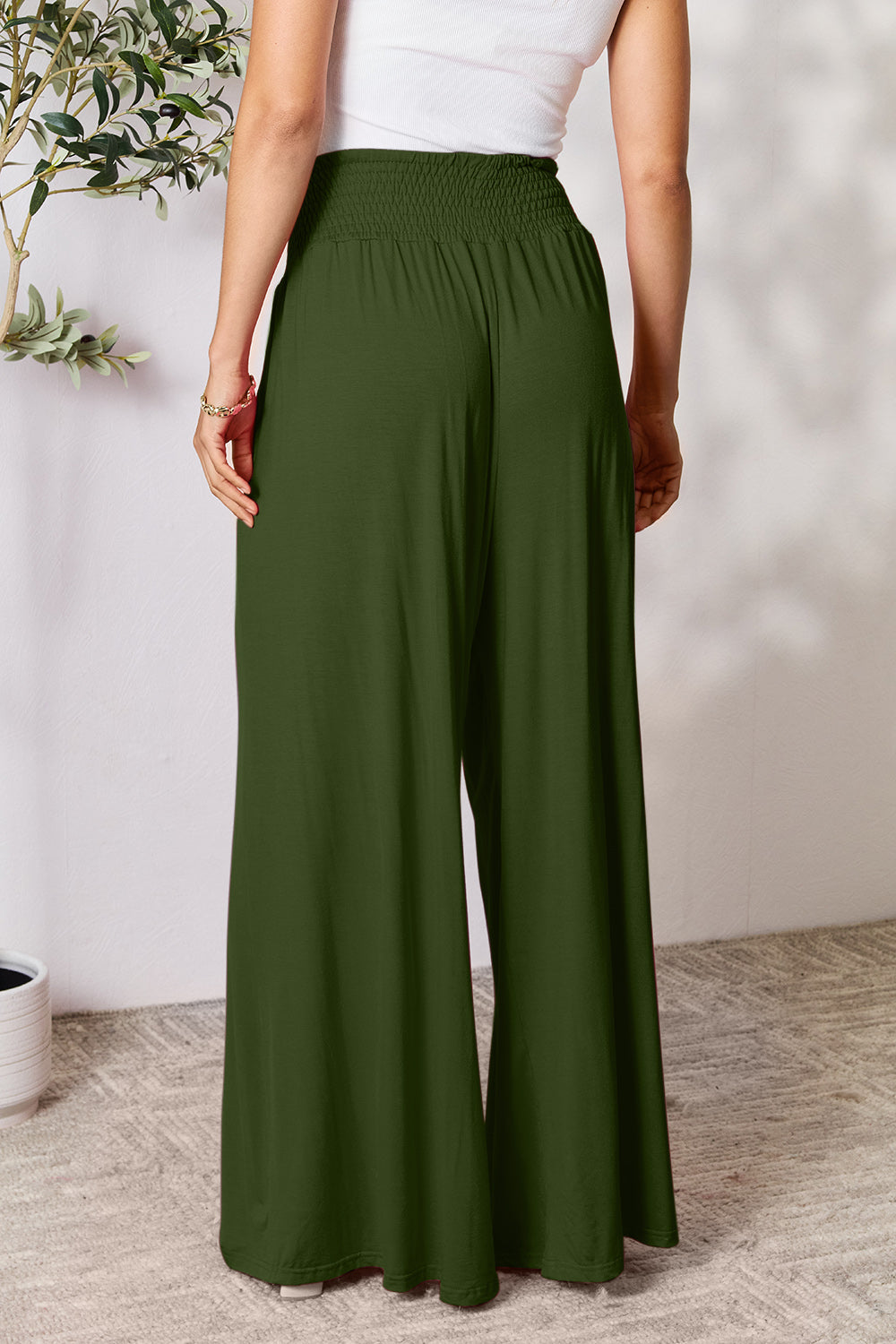Double Take Full Size Smocked Wide Waistband Wide Leg Pants - In Style Chics Boutique LLC
