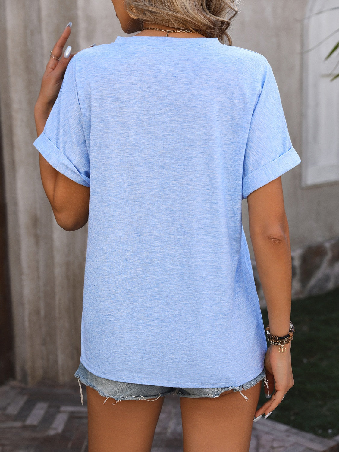 Notched Buttoned Short Sleeve T-Shirt - More Colors! - In Style Chics Boutique LLC