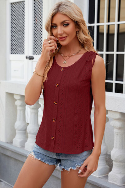 Eyelet Round Neck Wide Strap Tank More Colors! - In Style Chics Boutique LLC