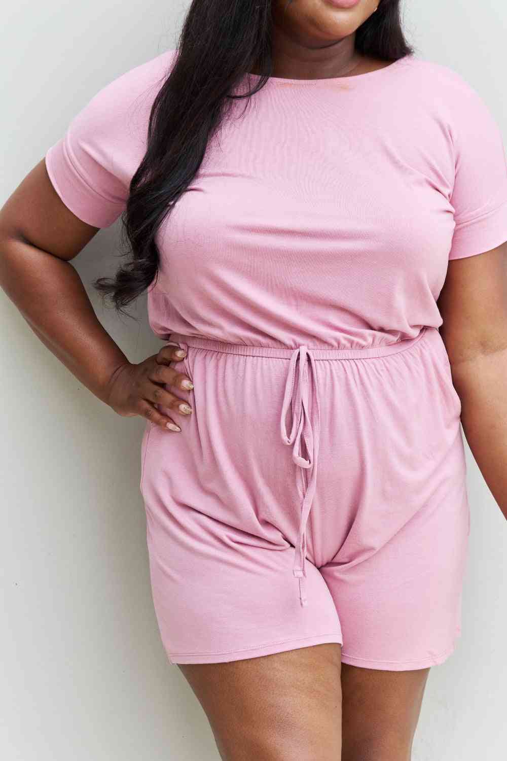 Zenana Chilled Out Full Size Short Sleeve Romper in Light Carnation Pink - In Style Chics Boutique LLC