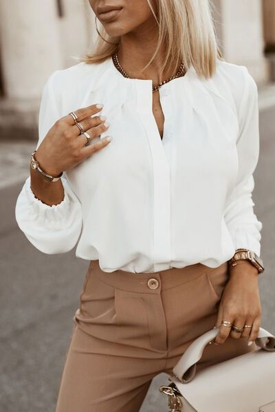 Button Up Round Neck Long Sleeve Shirt- More Colors! - In Style Chics Boutique LLC