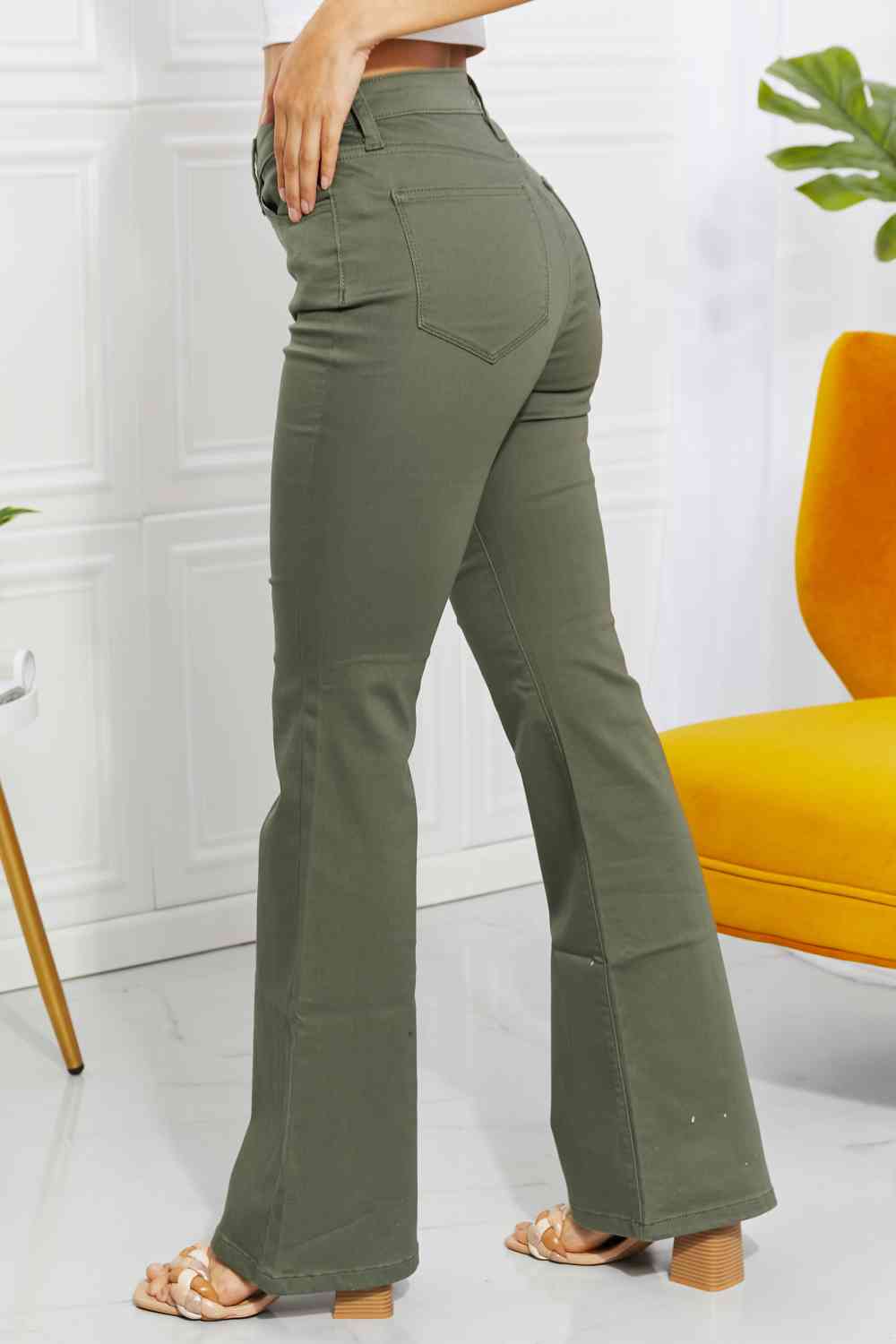Zenana Clementine Full Size High-Rise Bootcut Jeans in Olive - In Style Chics Boutique LLC