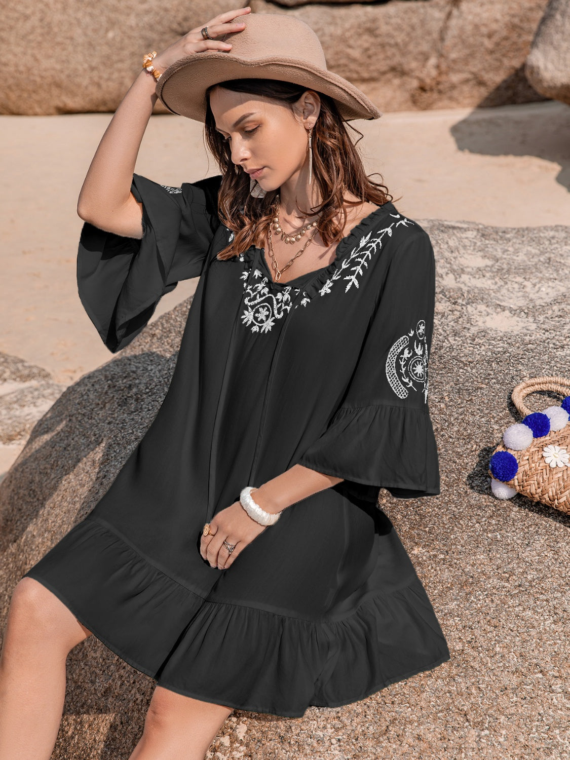 Printed Tie Neck Flounce Sleeve Mini Dress - More Colors! - In Style Chics Boutique LLC