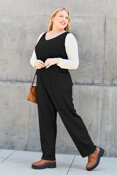 Double Take Full Size Sleeveless Straight Jumpsuit - Sky Blue or Black - In Style Chics Boutique LLC