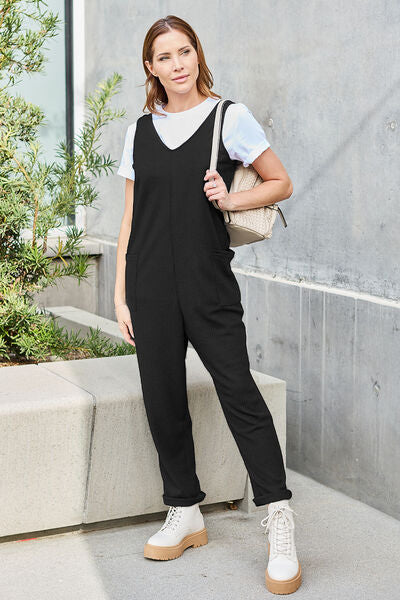 Double Take Full Size Sleeveless Straight Jumpsuit - Sky Blue or Black - In Style Chics Boutique LLC