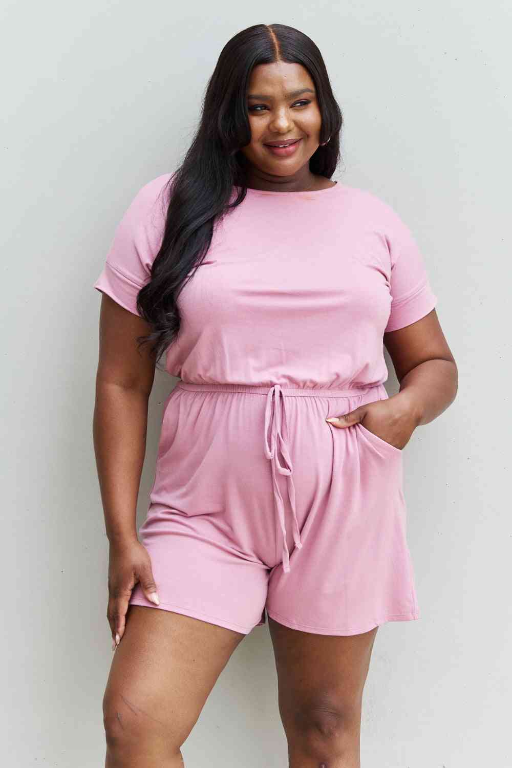 Zenana Chilled Out Full Size Short Sleeve Romper in Light Carnation Pink - In Style Chics Boutique LLC