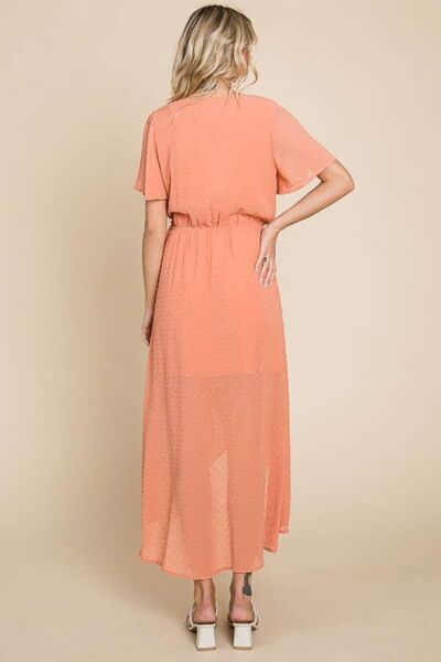 Culture Code Full Size Swiss Dot Tied Slit Short Sleeve Dress - In Style Chics Boutique LLC